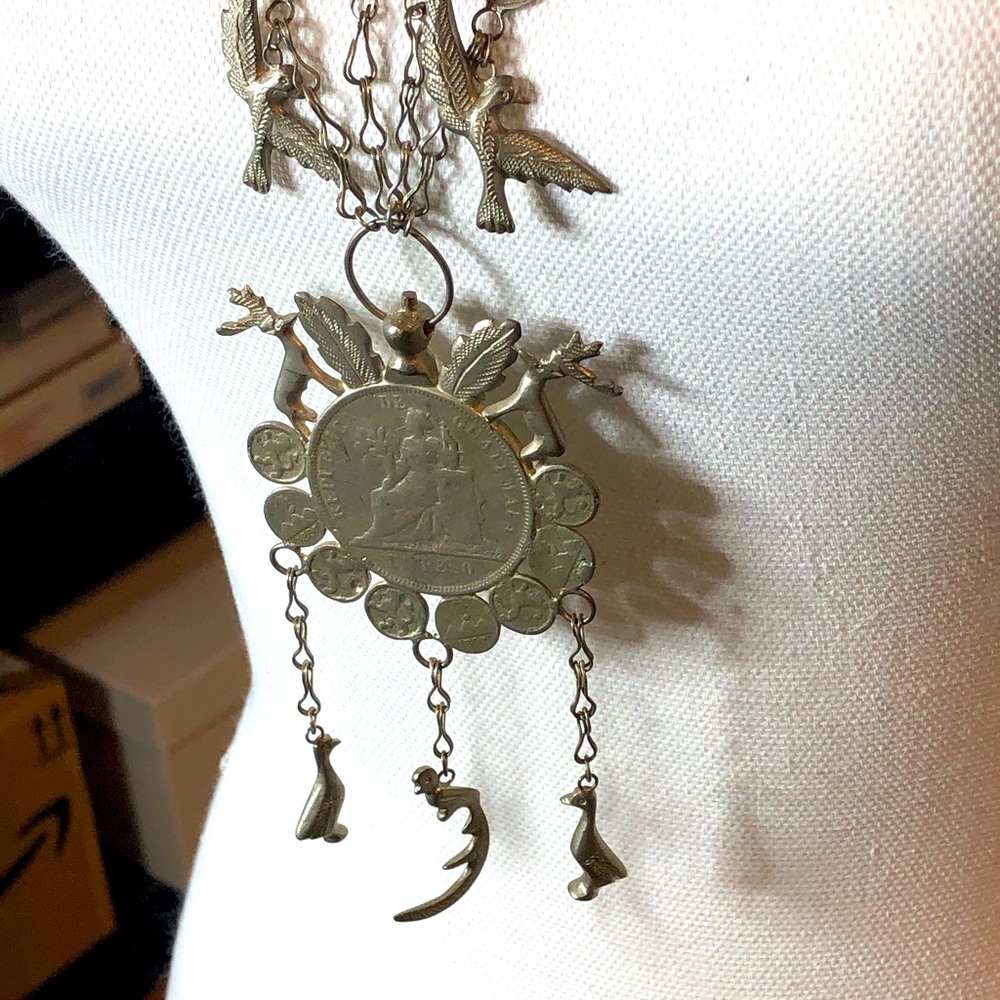 Authentic Guatemalan Milagro Chachal Silver Coin necklace